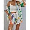 imageMakeMeChic Womens 2 Piece Summer Outfits Allover Print Button Front Short Sleeve Blouse Shirts and Shorts SetsGreen