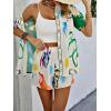imageMakeMeChic Womens 2 Piece Summer Outfits Allover Print Button Front Short Sleeve Blouse Shirts and Shorts SetsGreen