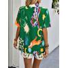 imageMakeMeChic Womens 2 Piece Summer Outfits Allover Print Button Front Short Sleeve Blouse Shirts and Shorts SetsGreen