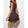 imageMakeMeChic Womens 2 Piece Textured Outfit Sleeveless Crop Tops and Ruffle Layered Mini Skirt SetBrown