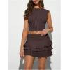 imageMakeMeChic Womens 2 Piece Textured Outfit Sleeveless Crop Tops and Ruffle Layered Mini Skirt SetBrown