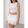 imageMakeMeChic Womens 2 Piece Textured Outfit Sleeveless Crop Tops and Ruffle Layered Mini Skirt SetWhite