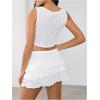 imageMakeMeChic Womens 2 Piece Textured Outfit Sleeveless Crop Tops and Ruffle Layered Mini Skirt SetWhite