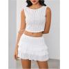 imageMakeMeChic Womens 2 Piece Textured Outfit Sleeveless Crop Tops and Ruffle Layered Mini Skirt SetWhite