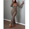 imageMakeMeChic Womens 2 Piece Y2k Outfit Leopard Print V Neck Crop Tops Bell Bottom Pants SetBrown