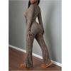 imageMakeMeChic Womens 2 Piece Y2k Outfit Leopard Print V Neck Crop Tops Bell Bottom Pants SetBrown