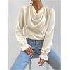 imageMakeMeChic Womens Casual Cowl Neck Draped Ruffle Trim Lantern Long Sleeve Satin Blouse Shirt TopsApricot