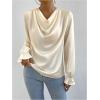 imageMakeMeChic Womens Casual Cowl Neck Draped Ruffle Trim Lantern Long Sleeve Satin Blouse Shirt TopsApricot