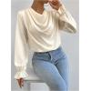imageMakeMeChic Womens Casual Cowl Neck Draped Ruffle Trim Lantern Long Sleeve Satin Blouse Shirt TopsApricot