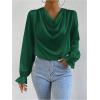 imageMakeMeChic Womens Casual Cowl Neck Draped Ruffle Trim Lantern Long Sleeve Satin Blouse Shirt TopsGreen