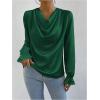 imageMakeMeChic Womens Casual Cowl Neck Draped Ruffle Trim Lantern Long Sleeve Satin Blouse Shirt TopsGreen