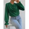imageMakeMeChic Womens Casual Cowl Neck Draped Ruffle Trim Lantern Long Sleeve Satin Blouse Shirt TopsGreen
