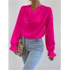 imageMakeMeChic Womens Casual Cowl Neck Draped Ruffle Trim Lantern Long Sleeve Satin Blouse Shirt TopsHot Pink