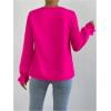 imageMakeMeChic Womens Casual Cowl Neck Draped Ruffle Trim Lantern Long Sleeve Satin Blouse Shirt TopsHot Pink