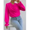 imageMakeMeChic Womens Casual Cowl Neck Draped Ruffle Trim Lantern Long Sleeve Satin Blouse Shirt TopsHot Pink