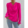 imageMakeMeChic Womens Casual Cowl Neck Draped Ruffle Trim Lantern Long Sleeve Satin Blouse Shirt TopsHot Pink