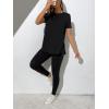 imageMakeMeChic Womens Casual Solid 2 Piece Short Sleeve Split Hem Tee Tops and Skinny Pants Leggings SetBlack