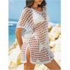 imageMakeMeChic Womens Crochet Sheer Cover Up Dress Hollow Out Short Sleeve Split Beach Dresses SwimsuitWhite