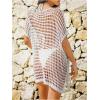 imageMakeMeChic Womens Crochet Sheer Cover Up Dress Hollow Out Short Sleeve Split Beach Dresses SwimsuitWhite