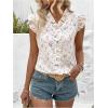 imageMakeMeChic Womens Ditsy Floral Print Cap Sleeve Ruffle Trim V Neck Summer Blouse Shirt TopApricot