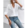 imageMakeMeChic Womens Eyelet Embroidery Long Sleeve Blouses Notch Neck Shirt TopsWhite