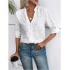 imageMakeMeChic Womens Eyelet Embroidery Long Sleeve Blouses Notch Neck Shirt TopsWhite