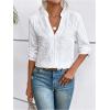 imageMakeMeChic Womens Eyelet Embroidery Long Sleeve Blouses Notch Neck Shirt TopsWhite