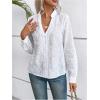 imageMakeMeChic Womens Eyelet Embroidery Long Sleeve Blouses Notch Neck Shirt TopsWhite