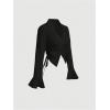 imageMakeMeChic Womens Flared Sleeve Tie Side Ruched Asymmetrical Hem Button Down Shirt BlousesBlack