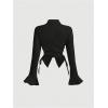 imageMakeMeChic Womens Flared Sleeve Tie Side Ruched Asymmetrical Hem Button Down Shirt BlousesBlack