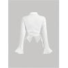 imageMakeMeChic Womens Flared Sleeve Tie Side Ruched Asymmetrical Hem Button Down Shirt BlousesWhite