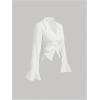 imageMakeMeChic Womens Flared Sleeve Tie Side Ruched Asymmetrical Hem Button Down Shirt BlousesWhite