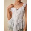 imageMakeMeChic Womens Floral Lace Ruffle Sleeve Blouse Tie Front Peplum Y2k Shirt TopsWhite