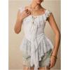 imageMakeMeChic Womens Floral Lace Ruffle Sleeve Blouse Tie Front Peplum Y2k Shirt TopsWhite