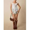 imageMakeMeChic Womens Floral Lace Ruffle Sleeve Blouse Tie Front Peplum Y2k Shirt TopsWhite