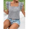 imageMakeMeChic Womens Gingham Print Blouse Top Square Neck Ruffle Short Sleeve Boho Casual ShirtsBlack and White