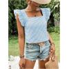 imageMakeMeChic Womens Gingham Print Blouse Top Square Neck Ruffle Short Sleeve Boho Casual ShirtsBlue