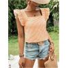 imageMakeMeChic Womens Gingham Print Blouse Top Square Neck Ruffle Short Sleeve Boho Casual ShirtsOrange