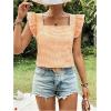 imageMakeMeChic Womens Gingham Print Blouse Top Square Neck Ruffle Short Sleeve Boho Casual ShirtsOrange