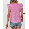 imageMakeMeChic Womens Gingham Print Blouse Top Square Neck Ruffle Short Sleeve Boho Casual ShirtsPink