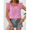 imageMakeMeChic Womens Gingham Print Blouse Top Square Neck Ruffle Short Sleeve Boho Casual ShirtsPink