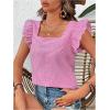 imageMakeMeChic Womens Gingham Print Blouse Top Square Neck Ruffle Short Sleeve Boho Casual ShirtsPink