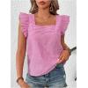 imageMakeMeChic Womens Gingham Print Blouse Top Square Neck Ruffle Short Sleeve Boho Casual ShirtsPink