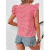 imageMakeMeChic Womens Gingham Print Blouse Top Square Neck Ruffle Short Sleeve Boho Casual ShirtsRed and White