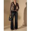 imageMakeMeChic Womens Leopard Print Lace V Neck Scallop Trim Long Sleeve Blouse Shirt TopsKhaki