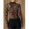 imageMakeMeChic Womens Leopard Print Lace V Neck Scallop Trim Long Sleeve Blouse Shirt TopsKhaki