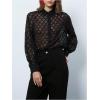 imageMakeMeChic Womens Long Sleeve Mesh Sheer Collared Button Down Shirts Blouse TopsBlack
