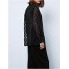 imageMakeMeChic Womens Long Sleeve Mesh Sheer Collared Button Down Shirts Blouse TopsBlack