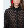 imageMakeMeChic Womens Long Sleeve Mesh Sheer Collared Button Down Shirts Blouse TopsBlack