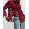 imageMakeMeChic Womens Long Sleeve Mesh Sheer Collared Button Down Shirts Blouse TopsBurgundy